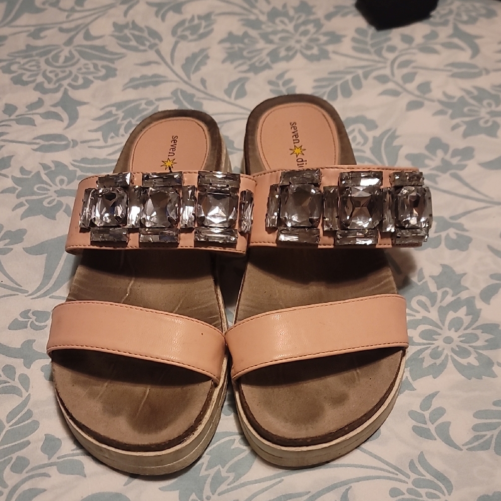 Seven Dials Cream and Silver Sandals with Crystal Embellishments